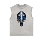 Distressed Sleeveless Gothic Pattern Tee