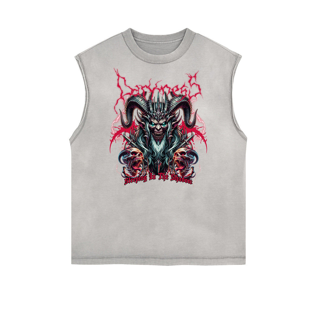 Distressed Sleeveless Gothic Pattern Tee