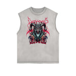 Distressed Sleeveless Gothic Pattern Tee
