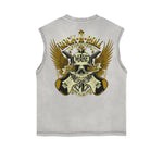Distressed Sleeveless Winged Monster Pattern Tee