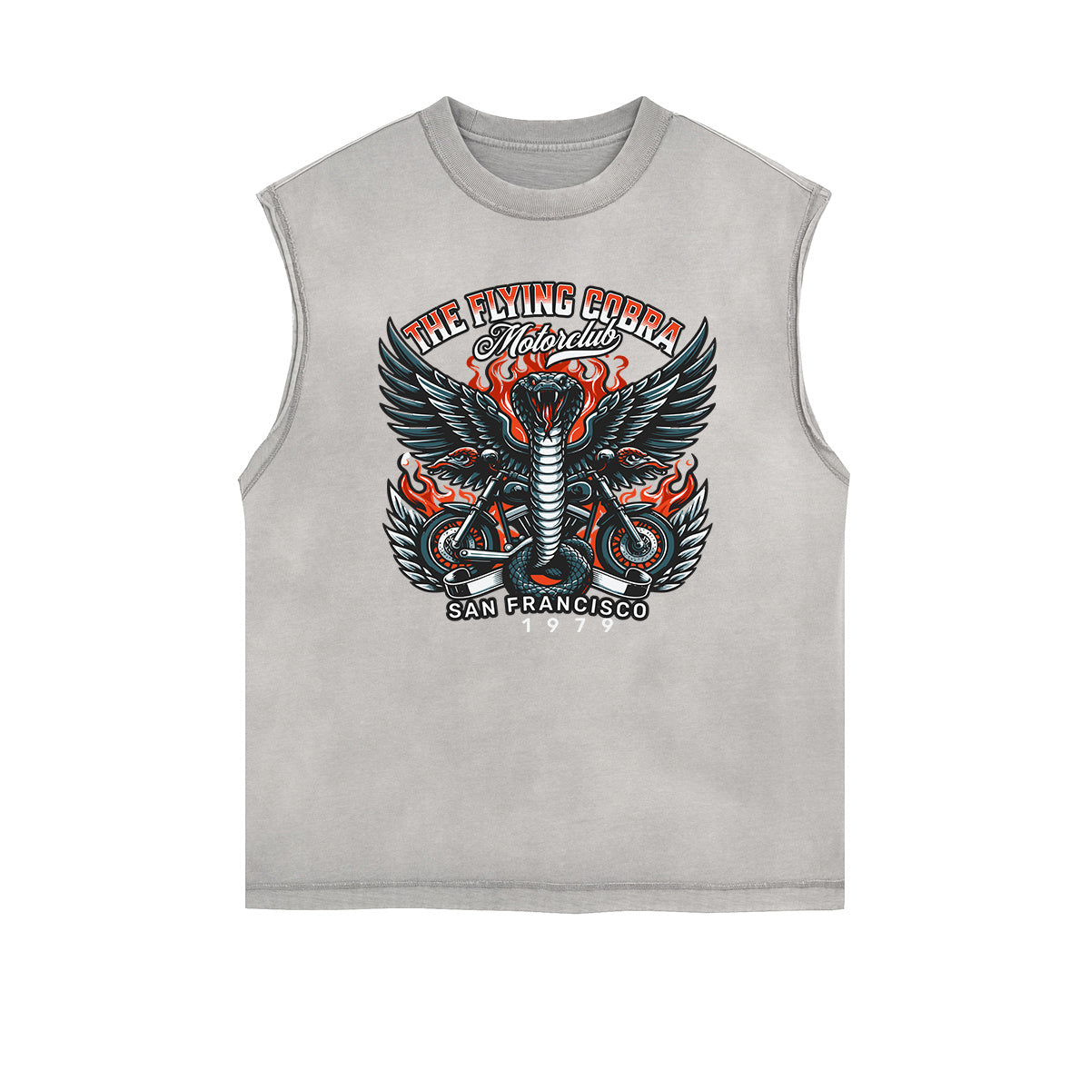 Distressed Sleeveless Winged Monster Pattern Tee