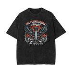 Stone Wash Winged Monster Pattern T Shirt