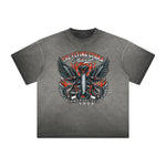 Vintage Frayed Winged Monster Pattern Tee