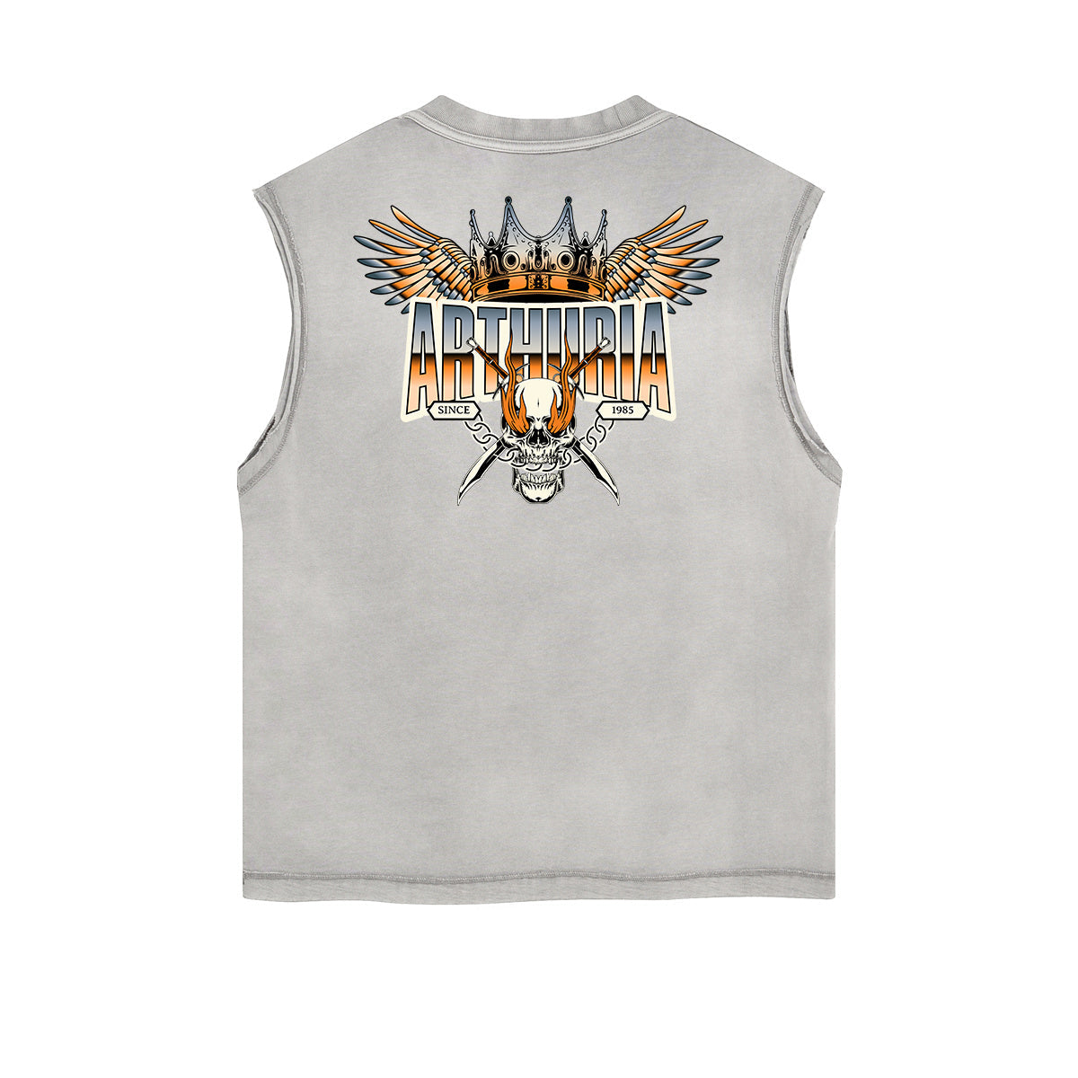Distressed Sleeveless Winged Monster Pattern Tee