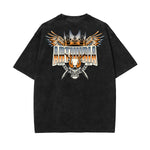 Stone Wash Winged Monster Pattern T Shirt