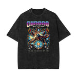 Stone Wash Winged Monster Pattern T Shirt