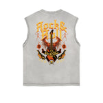 Distressed Sleeveless Winged Monster Pattern Tee