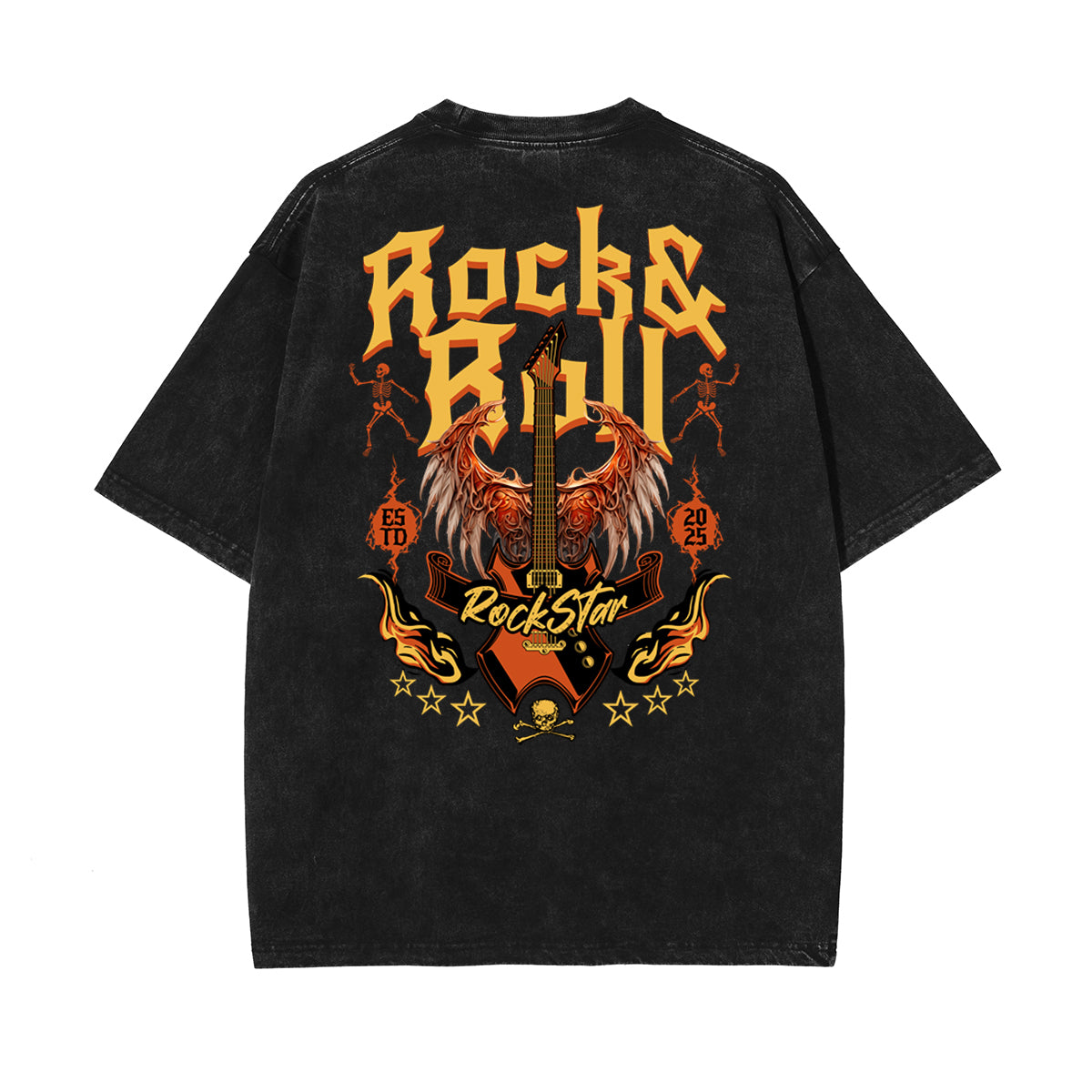 Stone Wash Winged Monster Pattern T Shirt