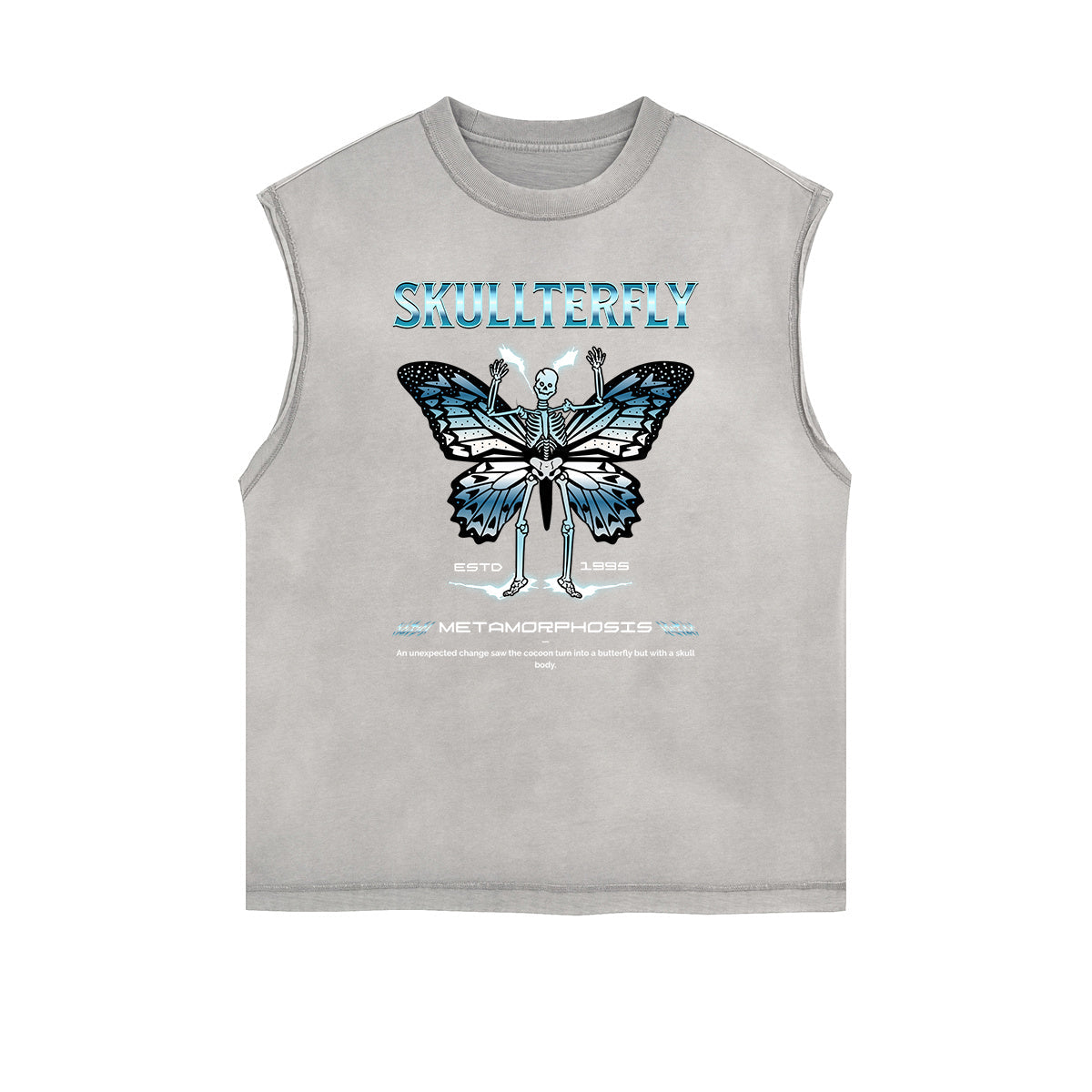 Distressed Sleeveless Winged Monster Pattern Tee