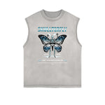 Distressed Sleeveless Winged Monster Pattern Tee