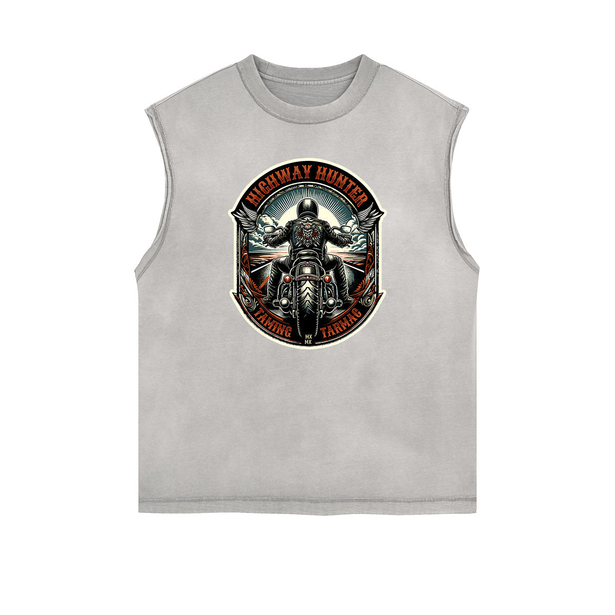 Distressed Sleeveless Winged Monster Pattern Tee