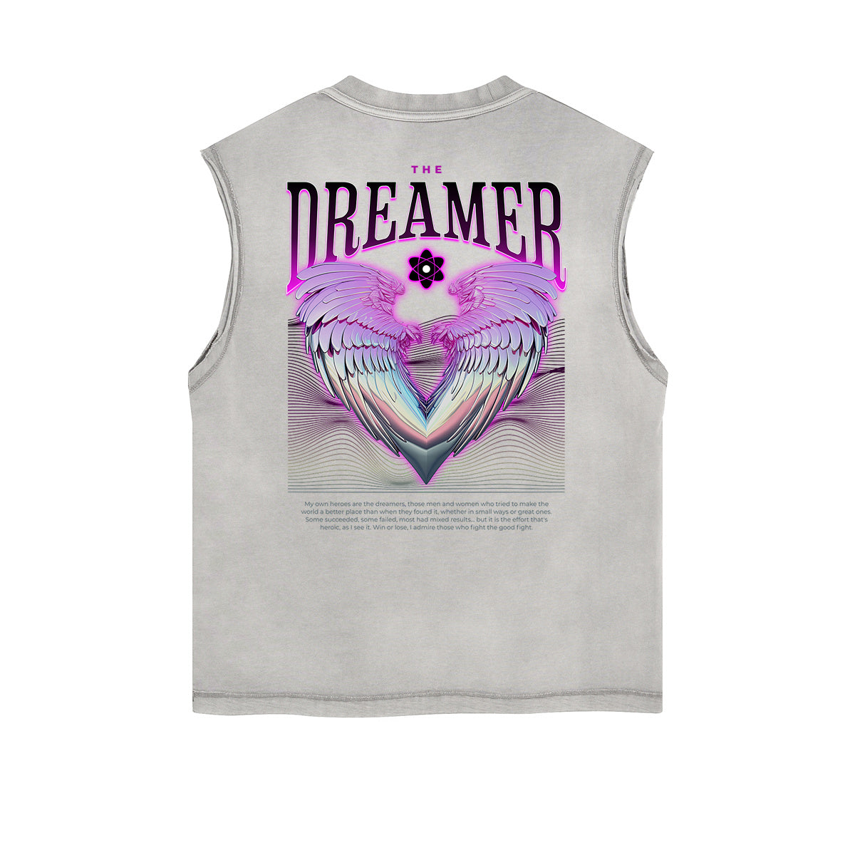 Distressed Sleeveless Winged Monster Pattern Tee