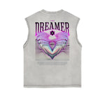 Distressed Sleeveless Winged Monster Pattern Tee