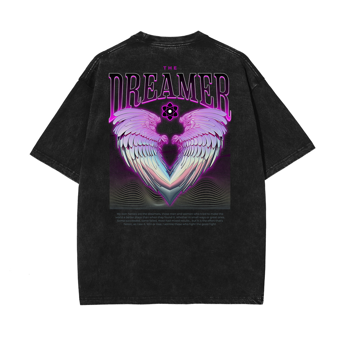 Stone Wash Winged Monster Pattern T Shirt