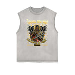 Distressed Sleeveless Winged Monster Pattern Tee
