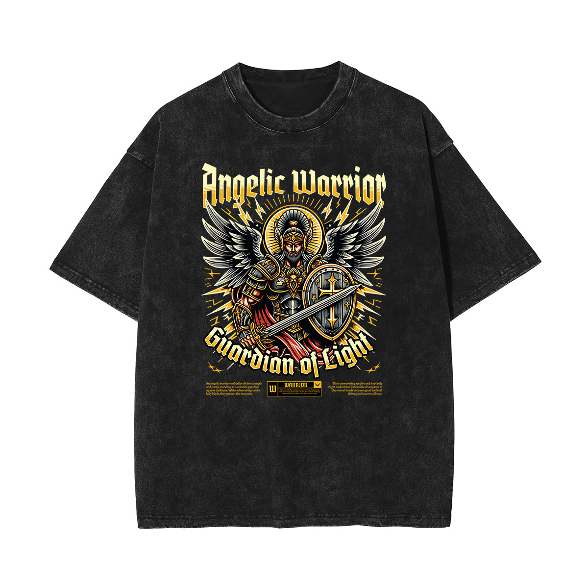 Stone Wash Winged Monster Pattern T Shirt