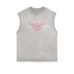 Distressed Sleeveless Winged Monster Pattern Tee