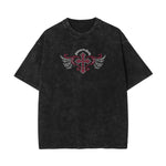 Stone Wash Winged Monster Pattern T Shirt