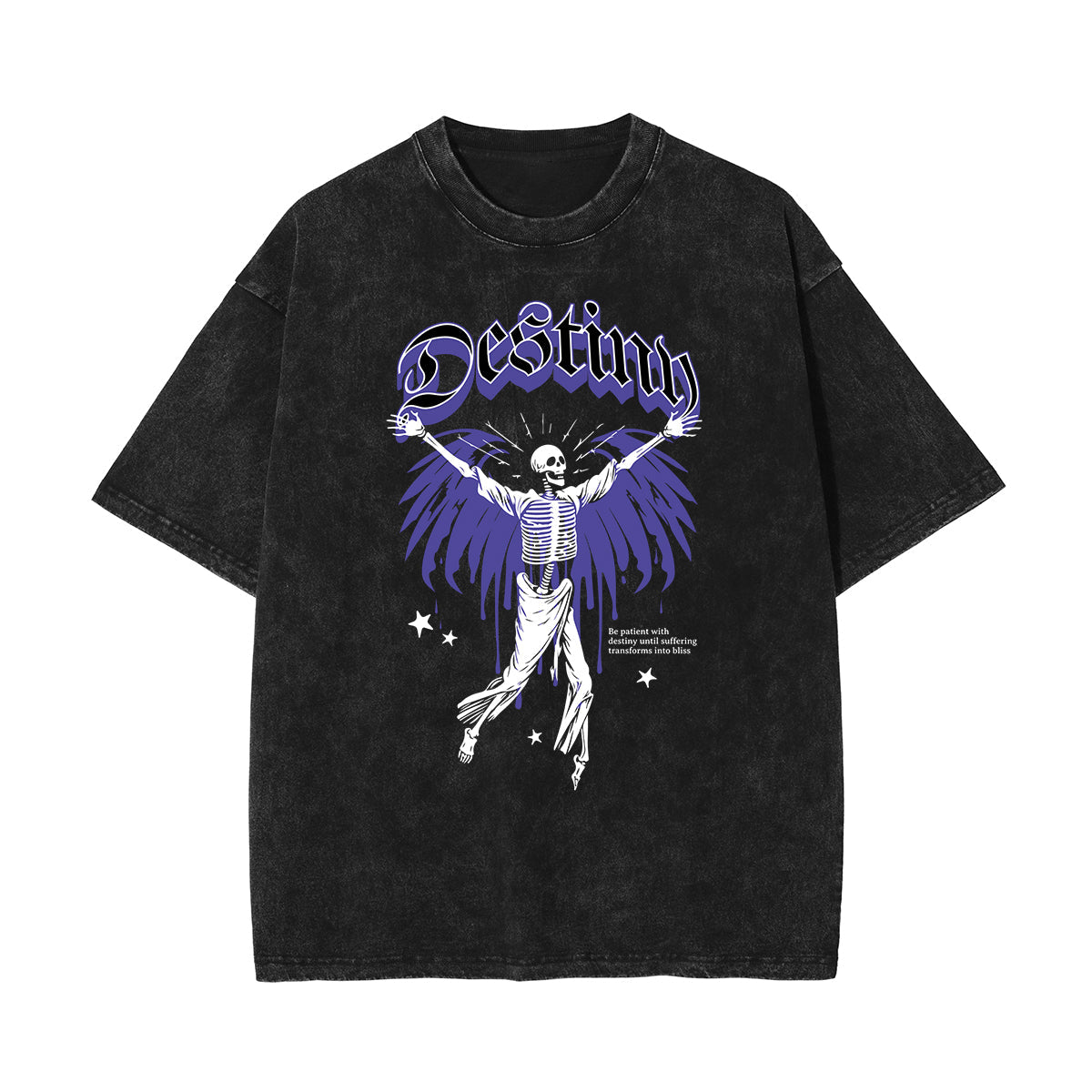 Stone Wash Winged Monster Pattern T Shirt