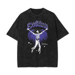 Stone Wash Winged Monster Pattern T Shirt