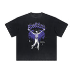 Thick Faded Winged Monster Graphic T Shirt