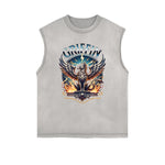 Distressed Sleeveless Winged Monster Pattern Tee