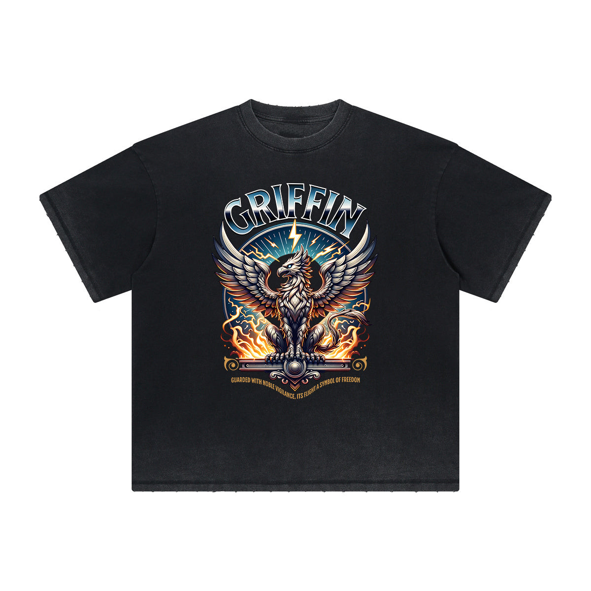 Thick Faded Winged Monster Graphic T Shirt