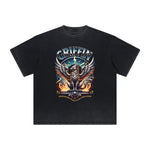 Thick Faded Winged Monster Graphic T Shirt