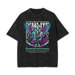 Stone Wash Winged Monster Pattern T Shirt