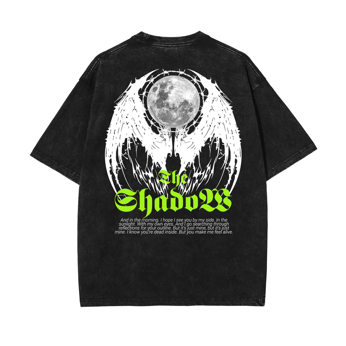 Stone Wash Winged Monster Pattern T Shirt