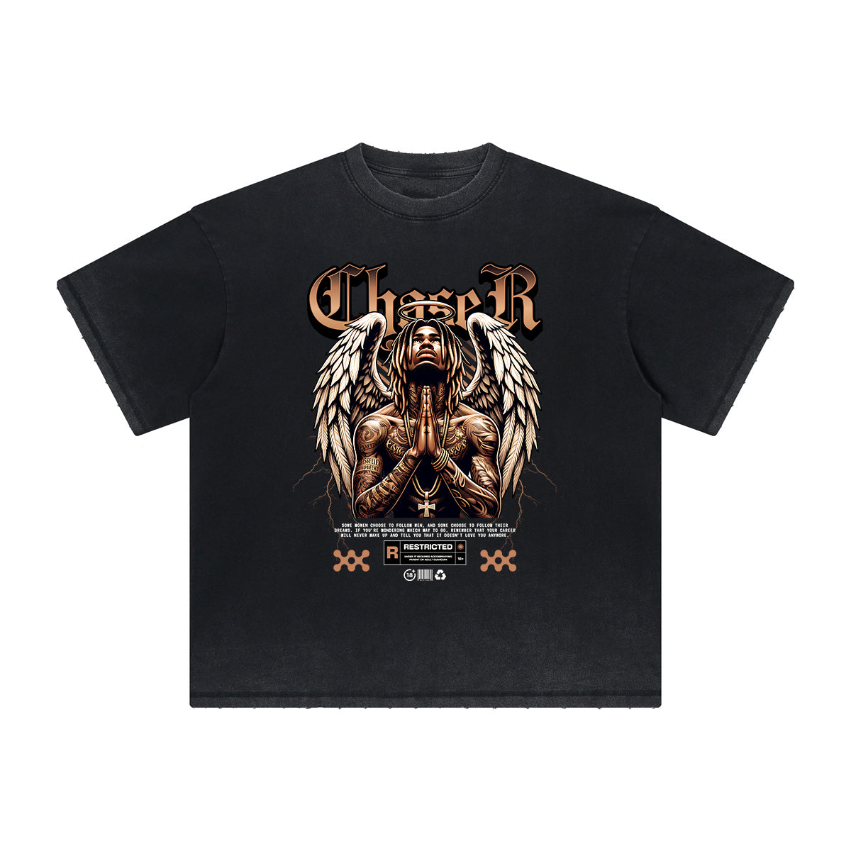 Thick Faded Winged Monster Graphic T Shirt