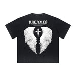 Thick Faded Winged Monster Graphic T Shirt