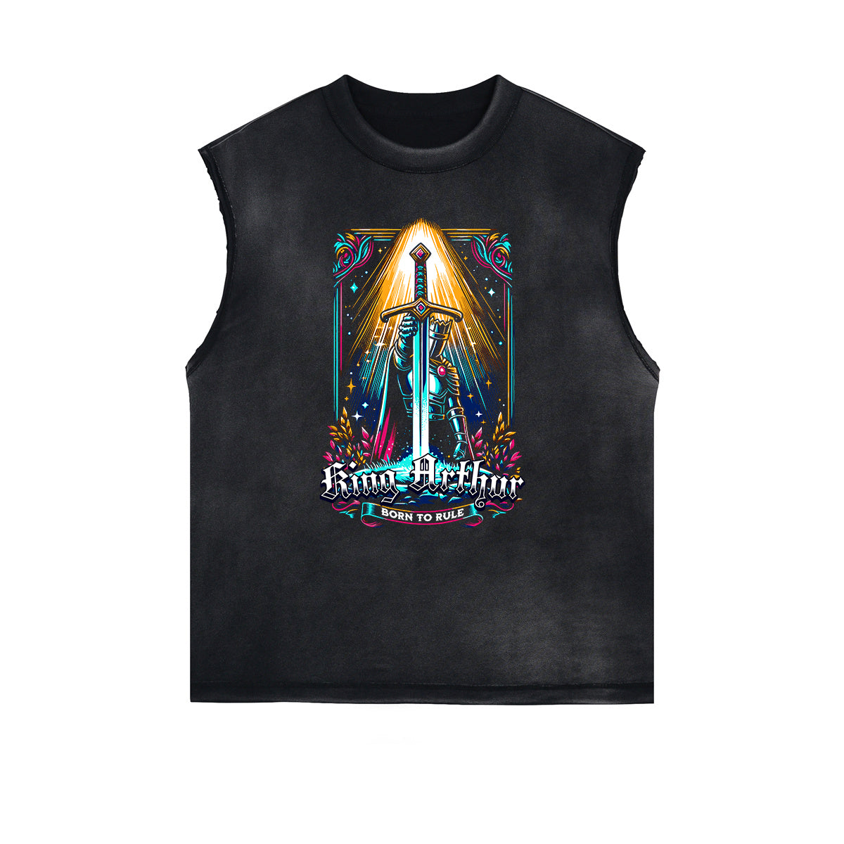 Distressed Sleeveless King Graphic Tee