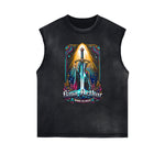 Distressed Sleeveless King Graphic Tee