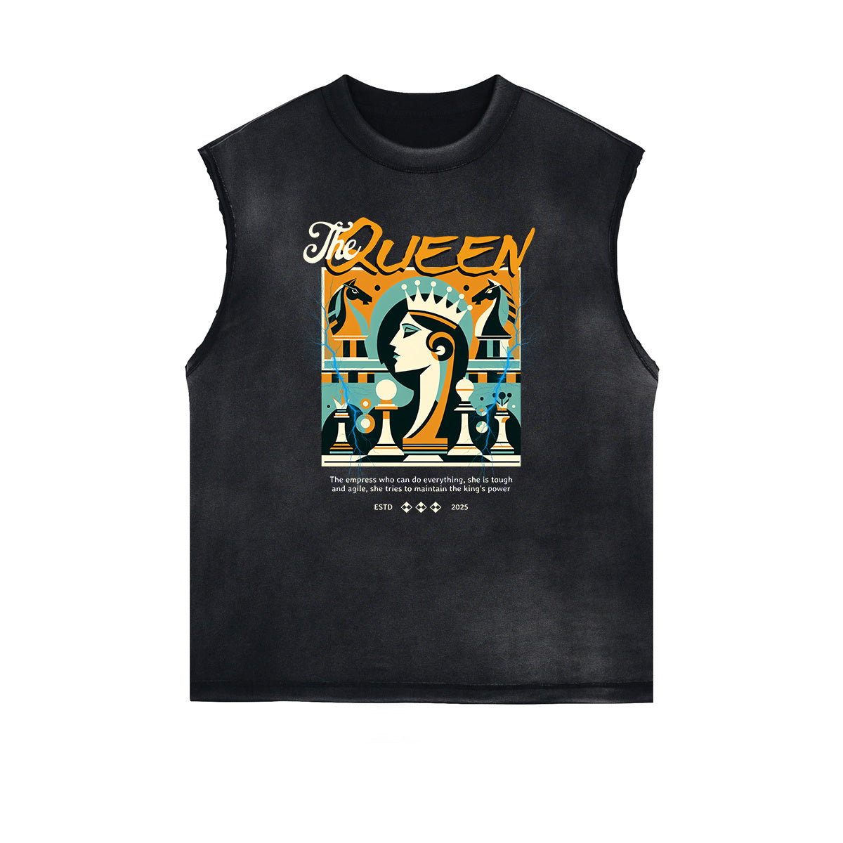 Distressed Sleeveless Queen Pattern Tee
