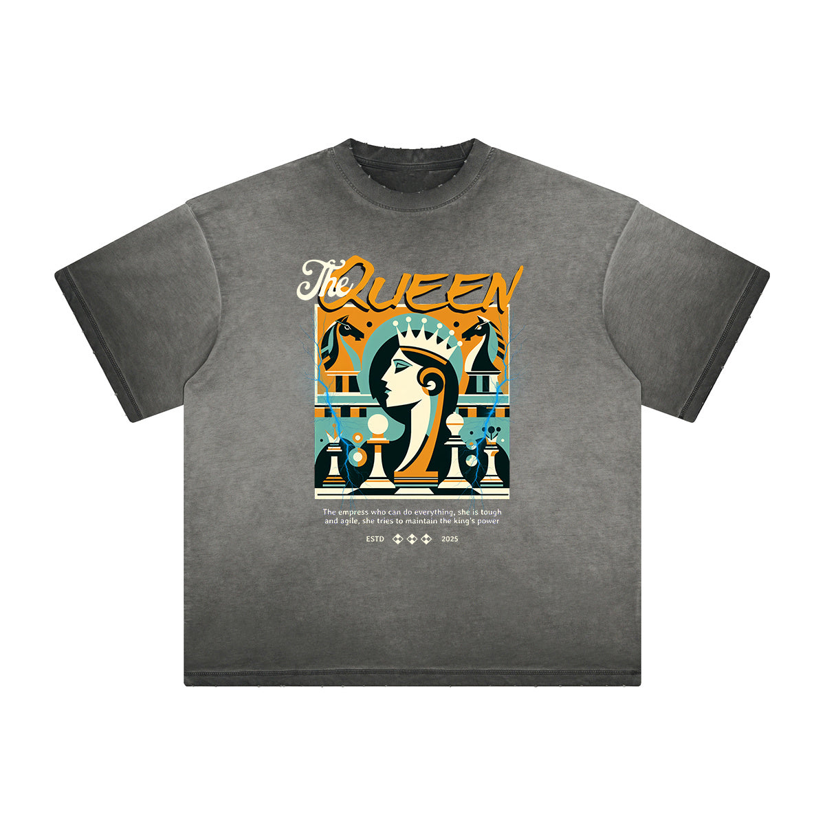 Vintage-Washed Frayed Queen Graphic Tee