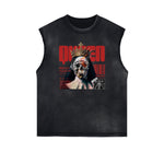 Distressed Sleeveless Queen Pattern Tee