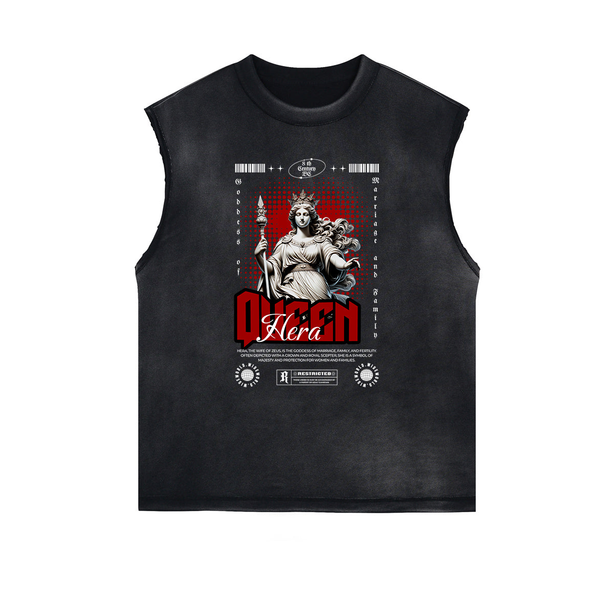 Distressed Sleeveless Queen Pattern Tee