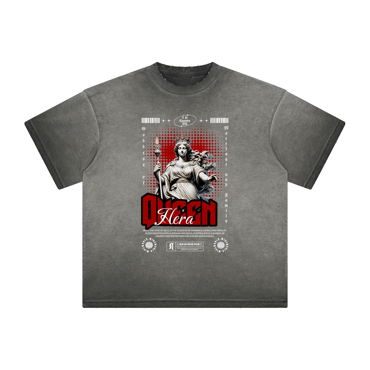 Vintage-Washed Frayed Queen Graphic Tee