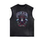 Distressed Sleeveless Queen Pattern Tee
