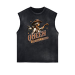 Distressed Sleeveless Queen Pattern Tee