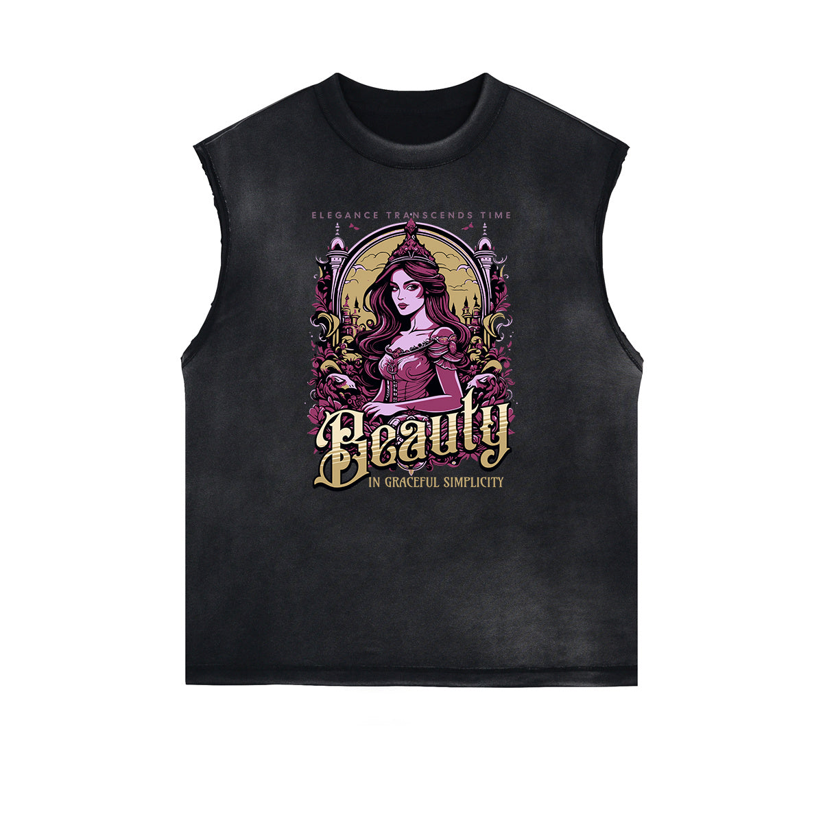 Distressed Sleeveless Queen Pattern Tee