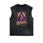 Distressed Sleeveless Queen Pattern Tee