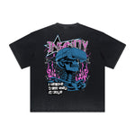Vintage-Washed Frayed-Hem Graffiti Tee