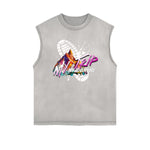 Frayed-Hem Street Art Graffiti Tank Top
