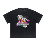 Vintage-Washed Frayed-Hem Graffiti Tee