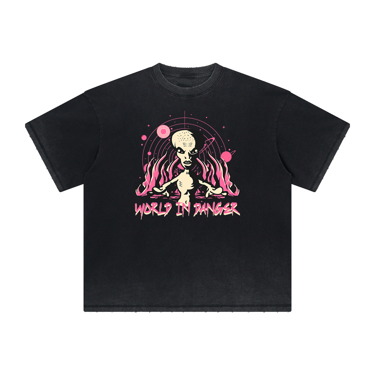 Vintage-Washed Frayed-Hem Graffiti Tee