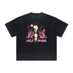 Vintage-Washed Frayed-Hem Graffiti Tee