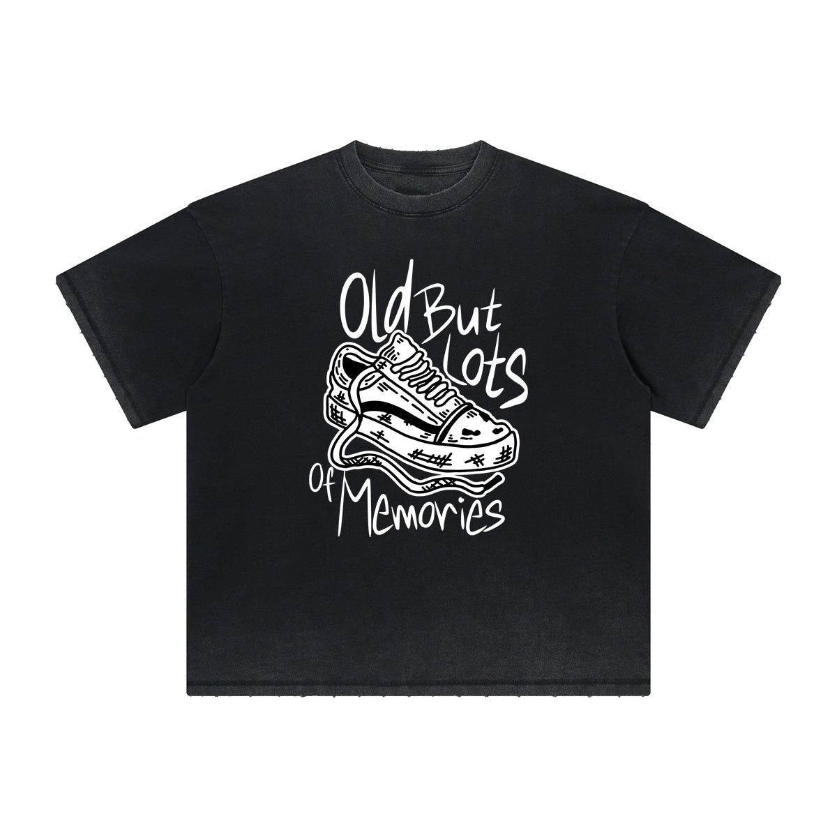 Vintage-Washed Frayed-Hem Graffiti Tee