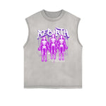 Frayed-Hem Street Art Graffiti Tank Top